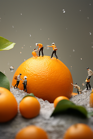 柑橘种植采摘微距小人