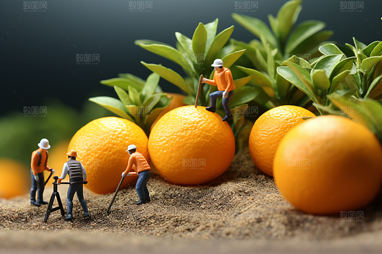 柑橘生产橘子微距小人