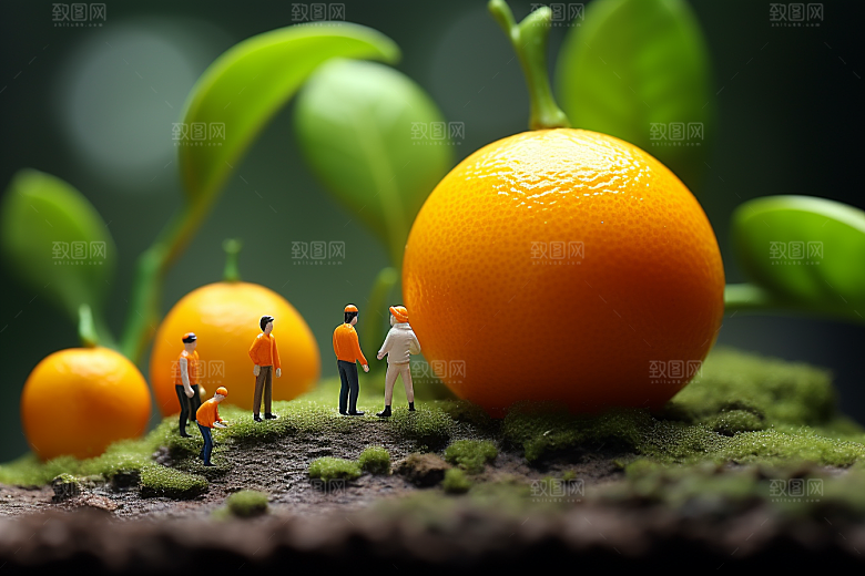 柑橘橘子3D微距小人