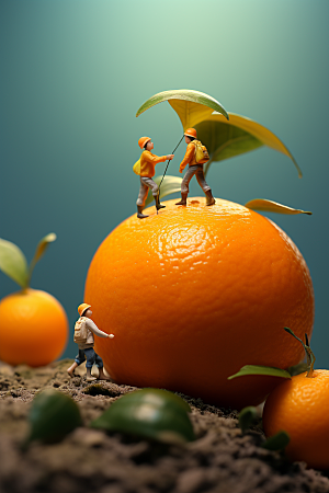 柑橘橙子立体微距小人