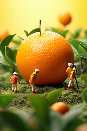 柑橘美味收获微距小人