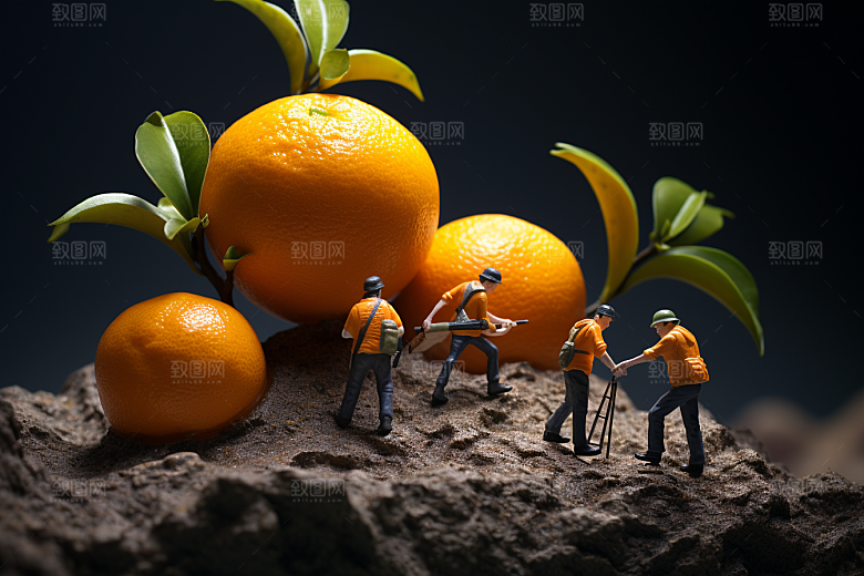 柑橘采摘美味微距小人