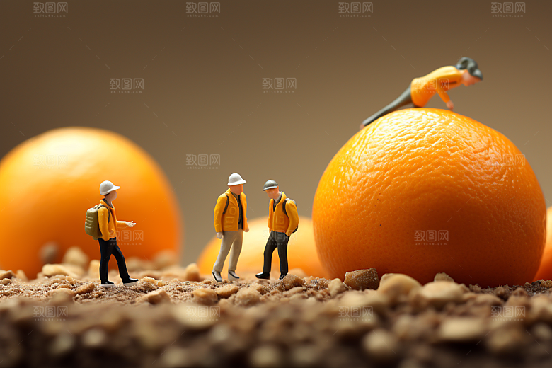 柑橘农业脐橙微距小人