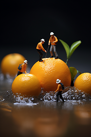 柑橘收获种植微距小人