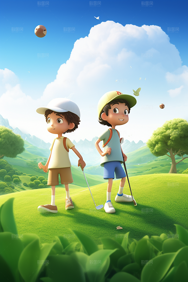 少年高尔夫可爱高清模型