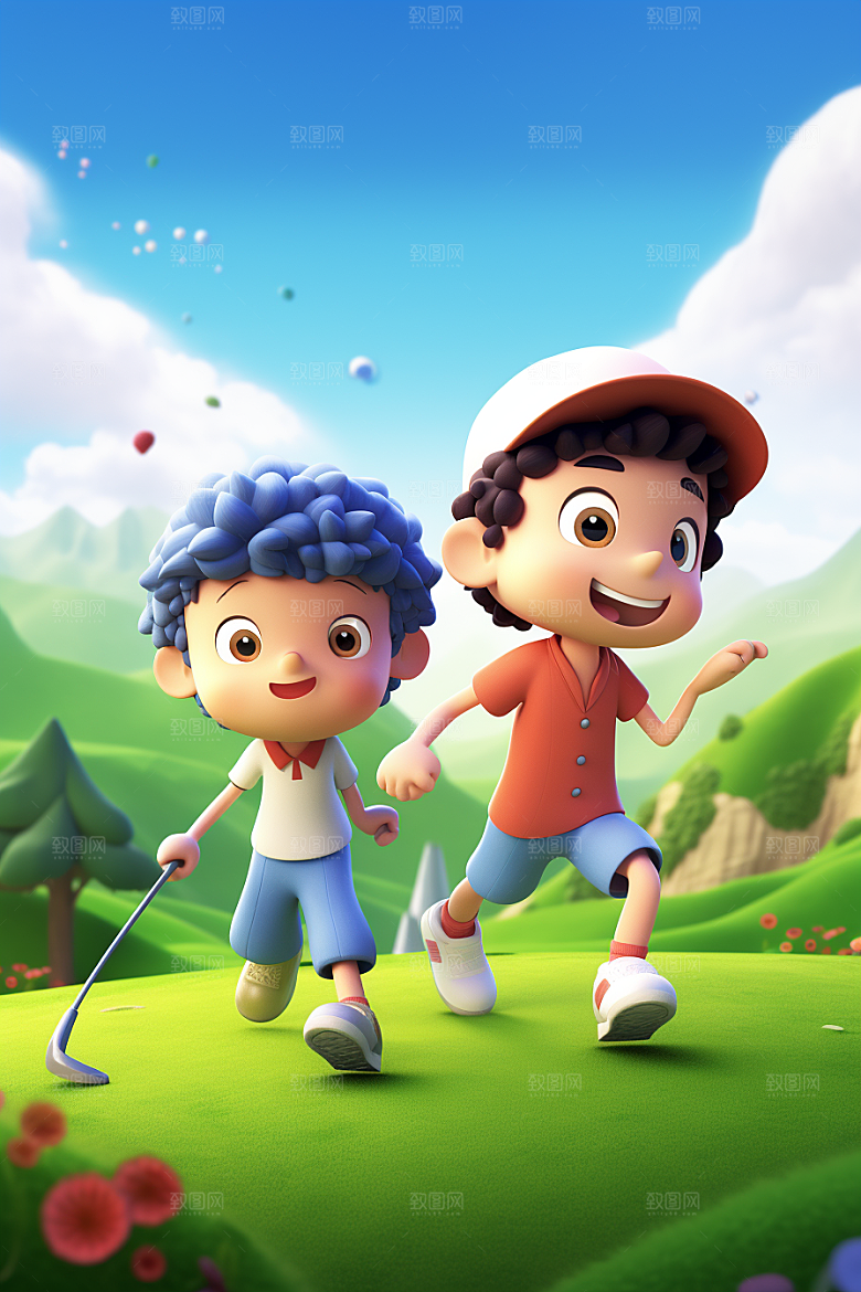 少年高尔夫可爱运动模型