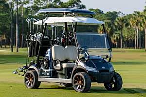 高尔夫球车高清绿草地摄影图