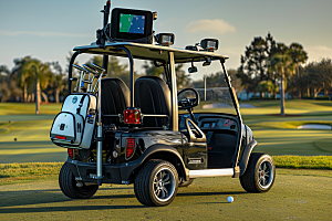 高尔夫球车电动车草场摄影图
