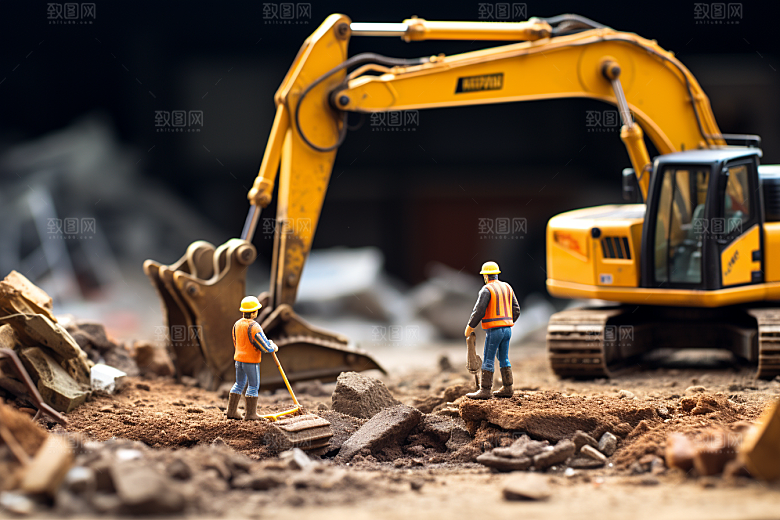 建筑施工微距小人建设工地摄影图