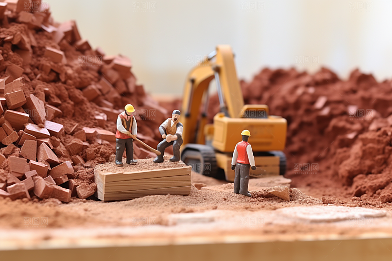 建筑施工微距小人工地建造摄影图