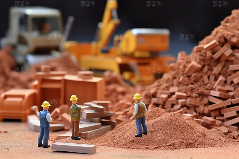 建筑施工微距小人建设工地摄影图