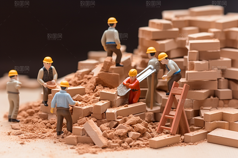 建筑施工微距小人建造高清摄影图