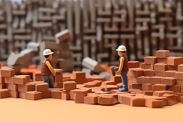 建筑施工微距小人建设工地摄影图