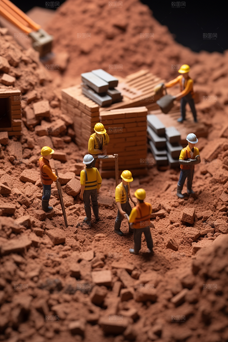 建筑施工微距小人建设工地摄影图