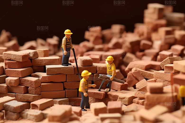 建筑施工微距小人工地高清摄影图