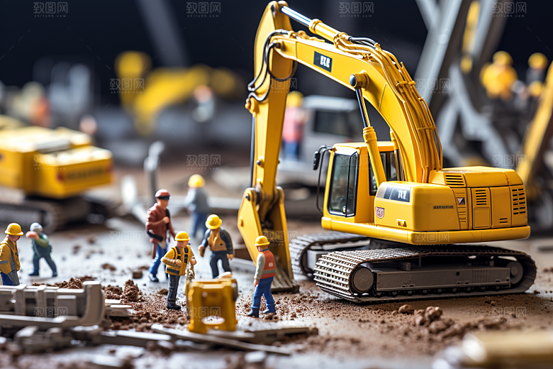 建筑施工微距小人工地创意摄影图