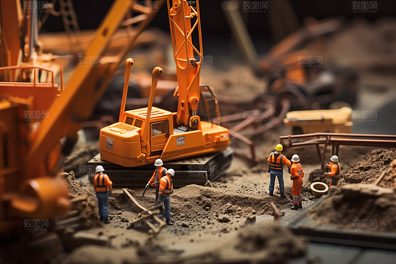 建筑施工微距小人工地建造摄影图