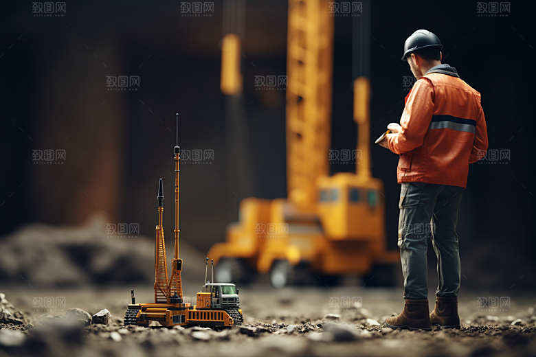 建筑施工微距小人建设创意摄影图