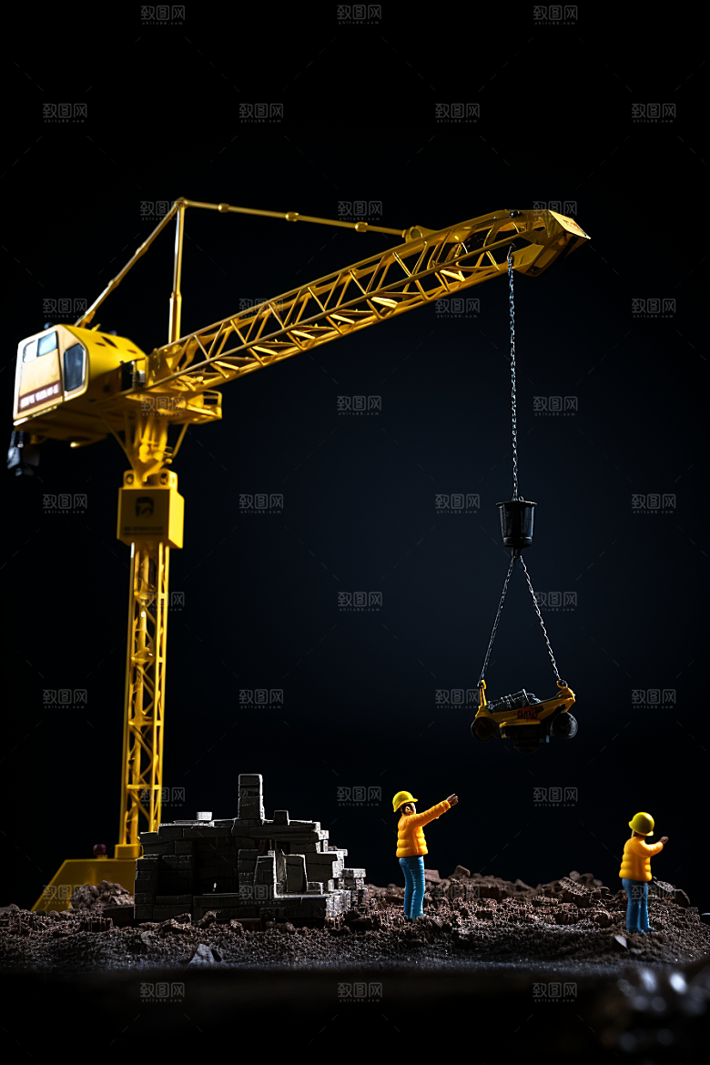 建筑施工微距小人建造建设摄影图