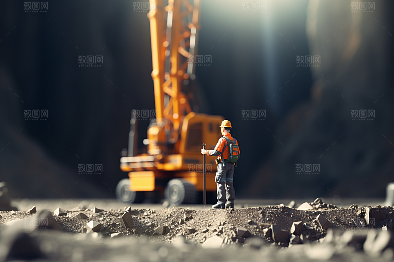 建筑施工微距小人建造建设摄影图