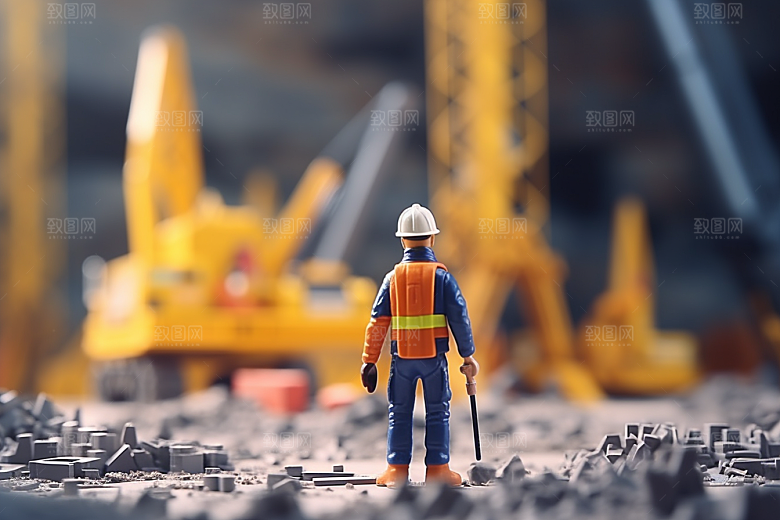 建筑施工微距小人工地建造摄影图