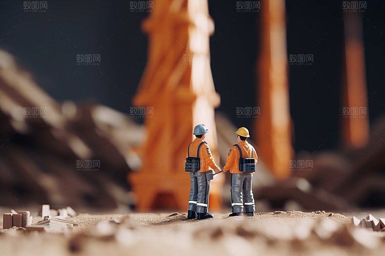 建筑施工微距小人工地高清摄影图