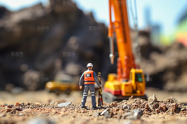建筑施工微距小人建设工地摄影图