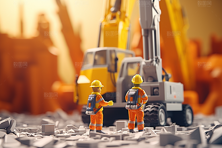 建筑施工微距小人工地建设摄影图