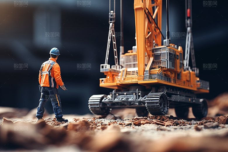 建筑施工微距小人建造工地摄影图
