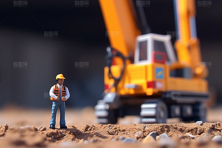 建筑施工微距小人建造高清摄影图