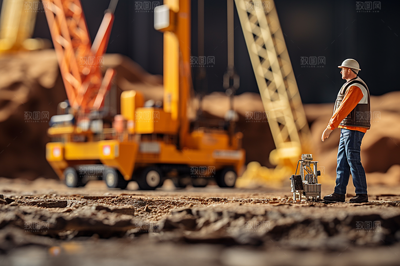 建筑施工微距小人工地建造摄影图