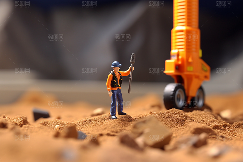 建筑施工微距小人高清建设摄影图