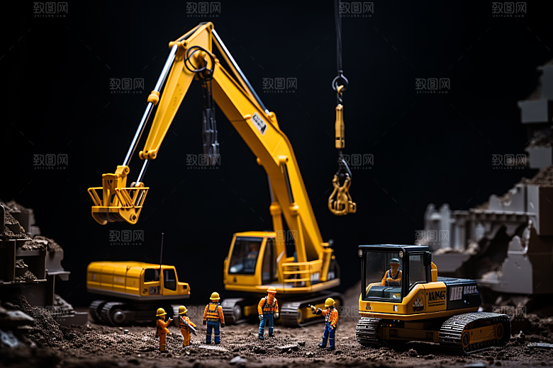 建筑施工微距小人创意建造摄影图