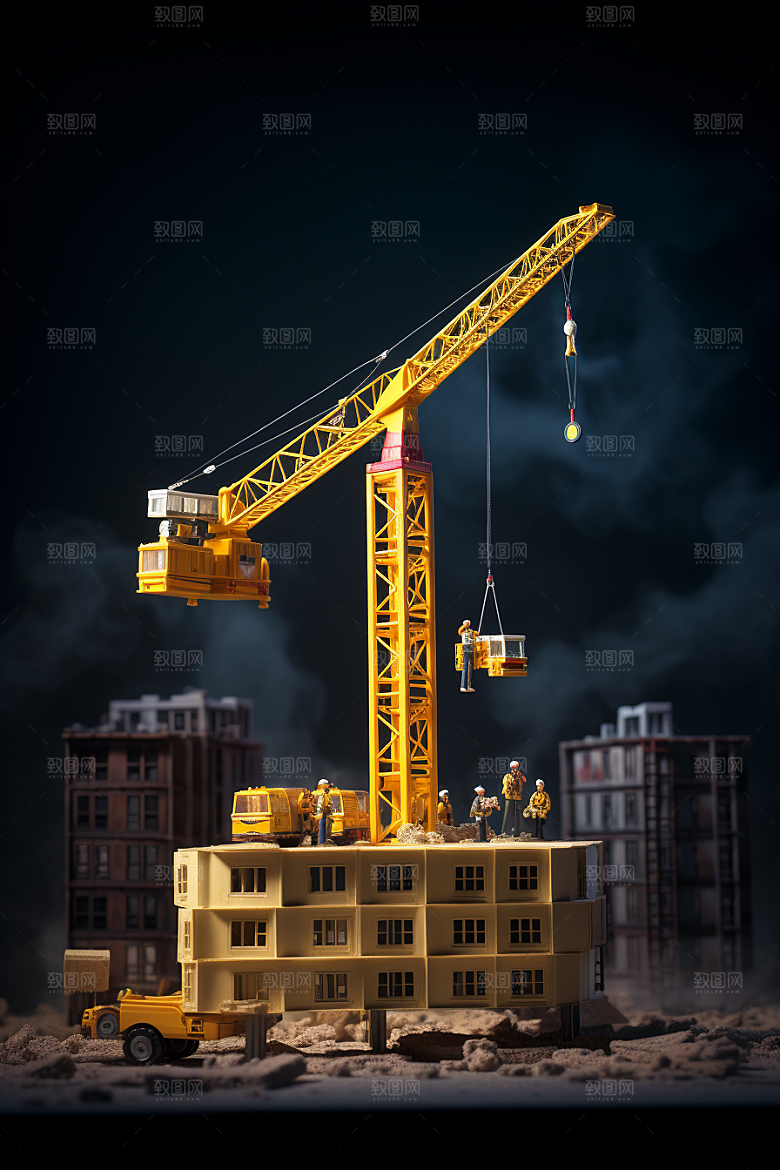 建筑施工微距小人建设工地摄影图