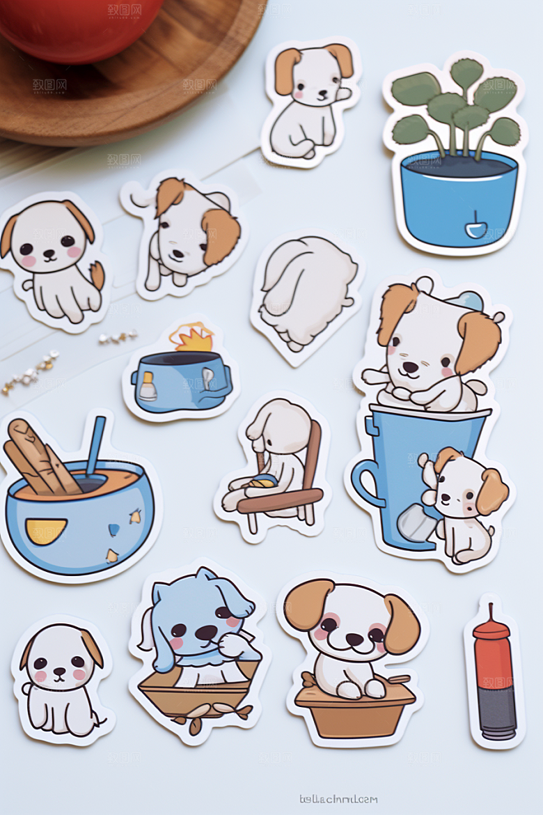 可爱狗狗插画卡通风格贴纸