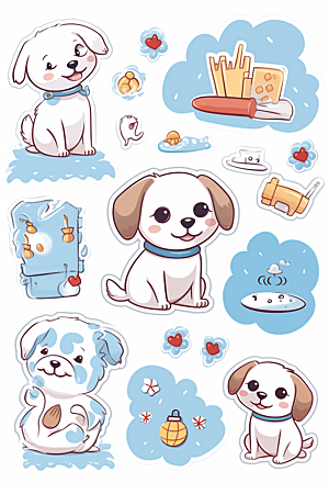 可爱狗狗动物卡通风格贴纸