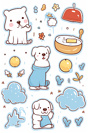 可爱狗狗涂鸦卡通风格贴纸