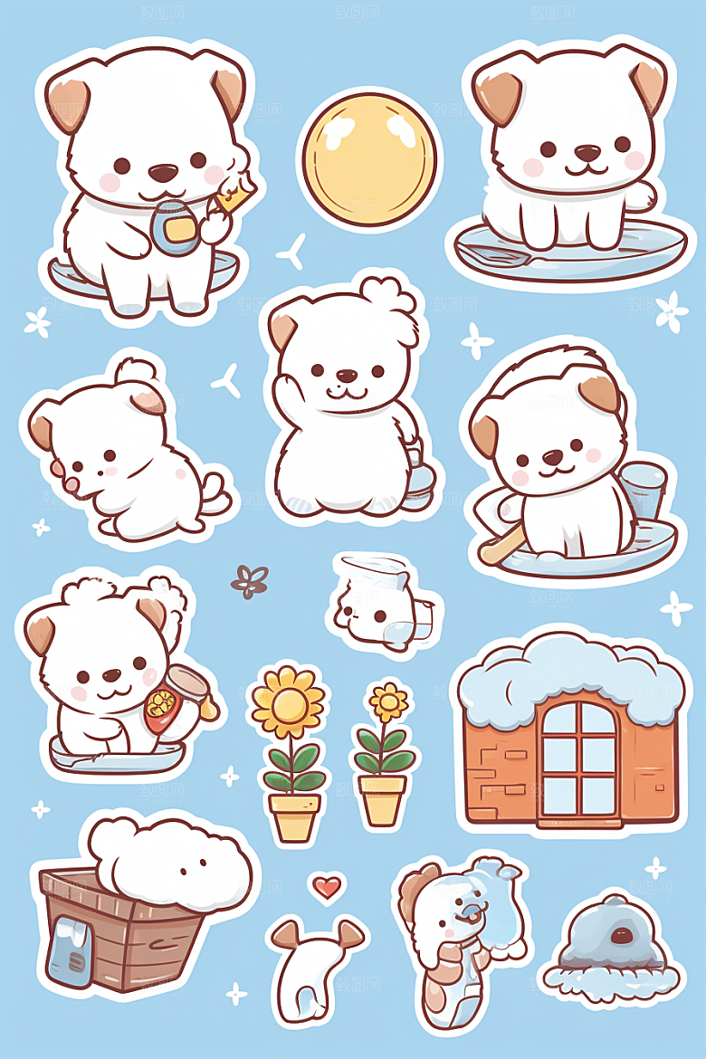 可爱狗狗小狗插画贴纸