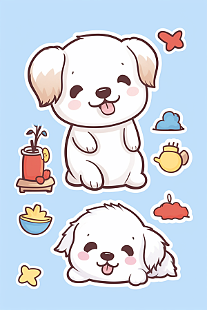 可爱狗狗动物卡通风格贴纸
