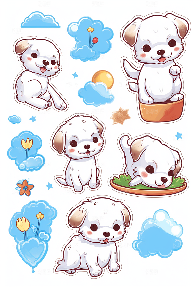 可爱狗狗插画宠物贴纸
