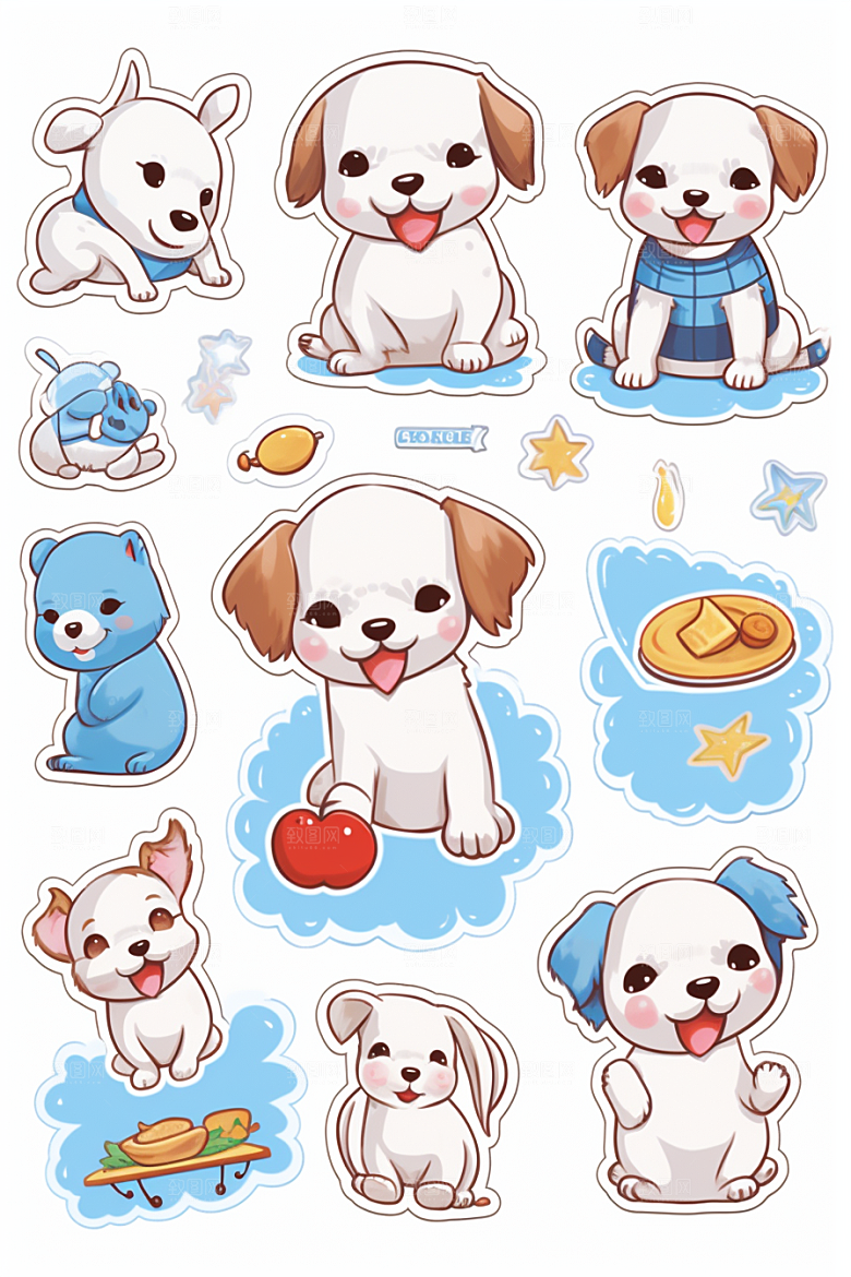 可爱狗狗动物插画贴纸
