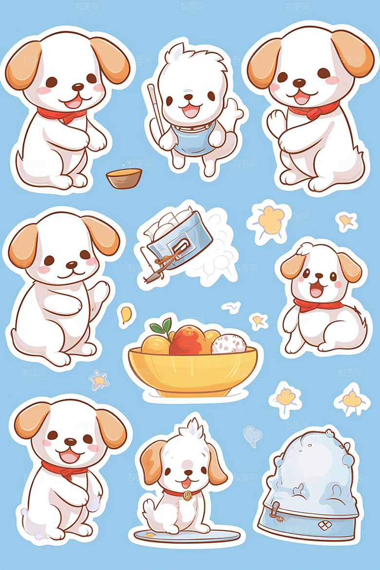 可爱狗狗卡通风格插画贴纸