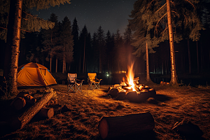 露营篝火取暖野营摄影图