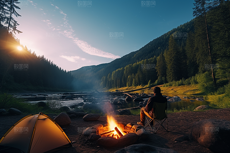 露营篝火过夜野外摄影图