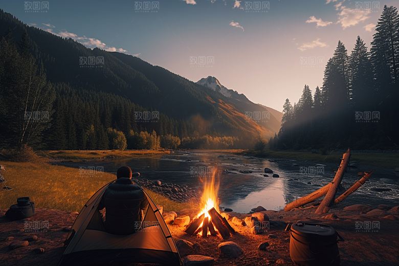 露营篝火户外过夜摄影图