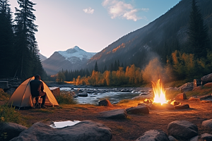 露营篝火火堆取暖摄影图