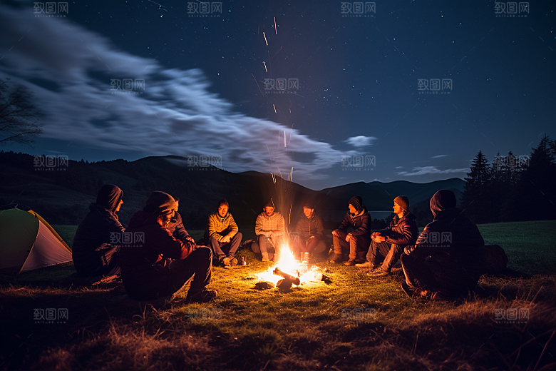 露营篝火徒步火堆摄影图