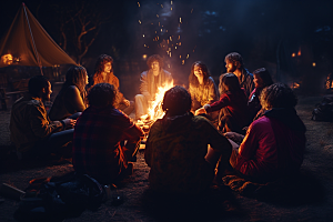 露营篝火取暖高清摄影图