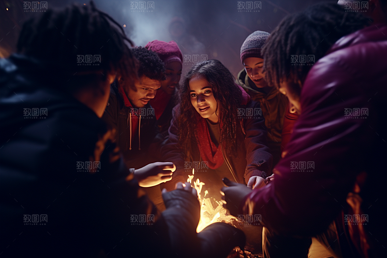 露营篝火过夜火堆摄影图