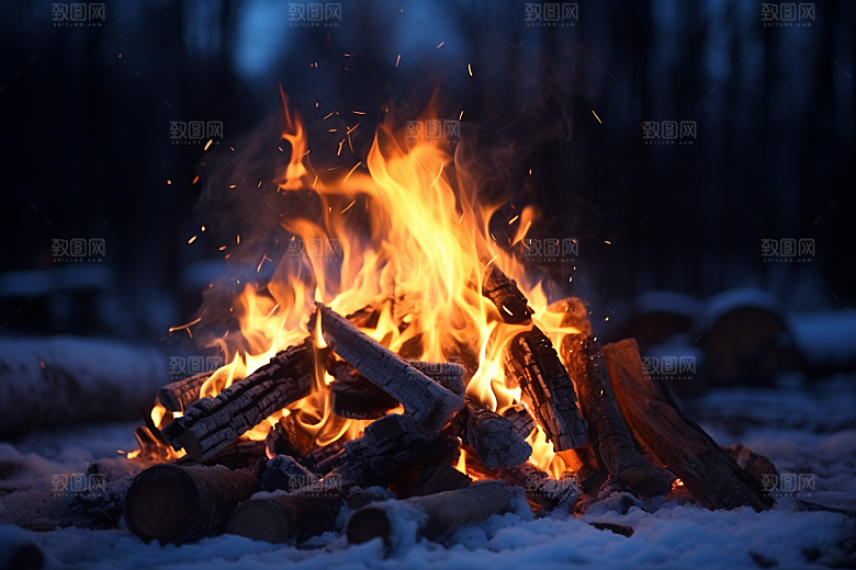 露营篝火山林过夜摄影图